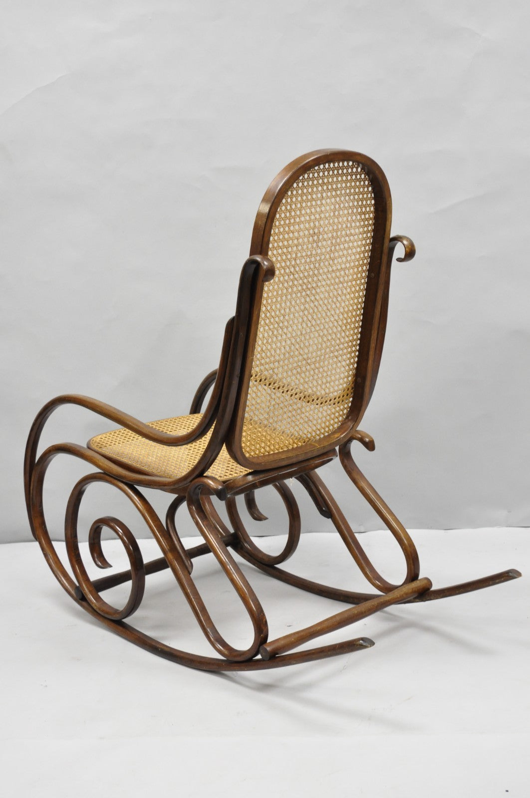 Vintage Mid Century Modern Thonet Style Bentwood & Cane Rocker Rocking Chair (B)