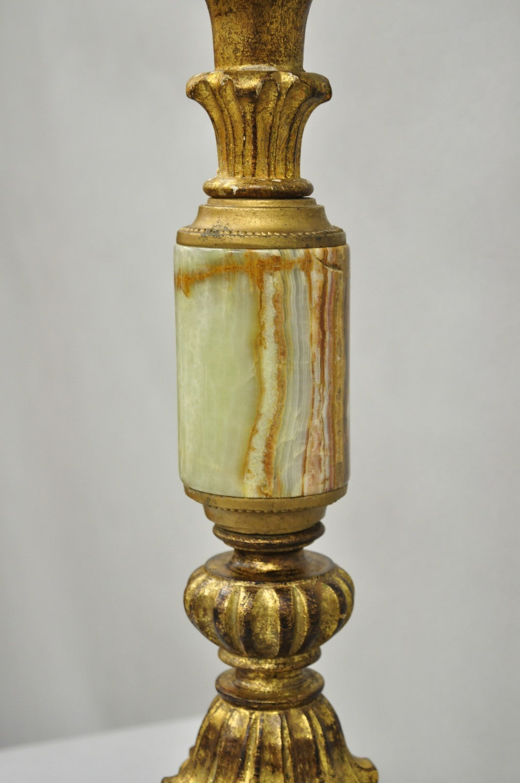 Vintage Italian Hollywood Regency Carved Gold Giltwood & Marble Table Lamp