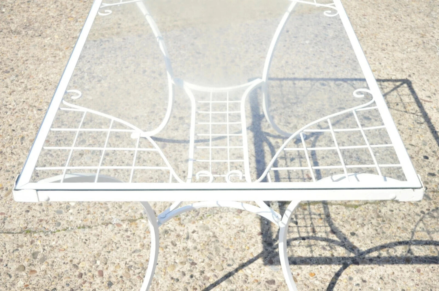 French Victorian Style White Wrought Iron Lattice Garden Patio Dining Set - 5 Pc