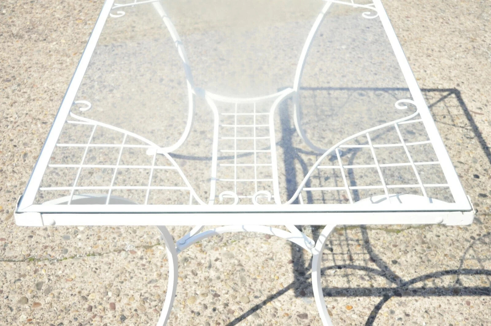 French Victorian Style White Wrought Iron Lattice Garden Patio Dining Set - 5 Pc