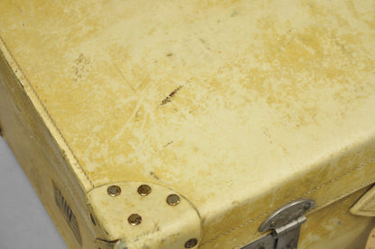 Antique 1930s French Vellum Parchment Large 30" Cream Hard Case Suitcase Luggage