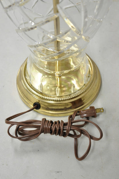 Vintage Chinoiserie Cut Crystal Glass Ginger Jar Brass Oriental Table Lamp