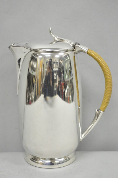 Amston Mid Century Modern Silver Plated Rattan Wicker Handle Coffee Pot Pitcher