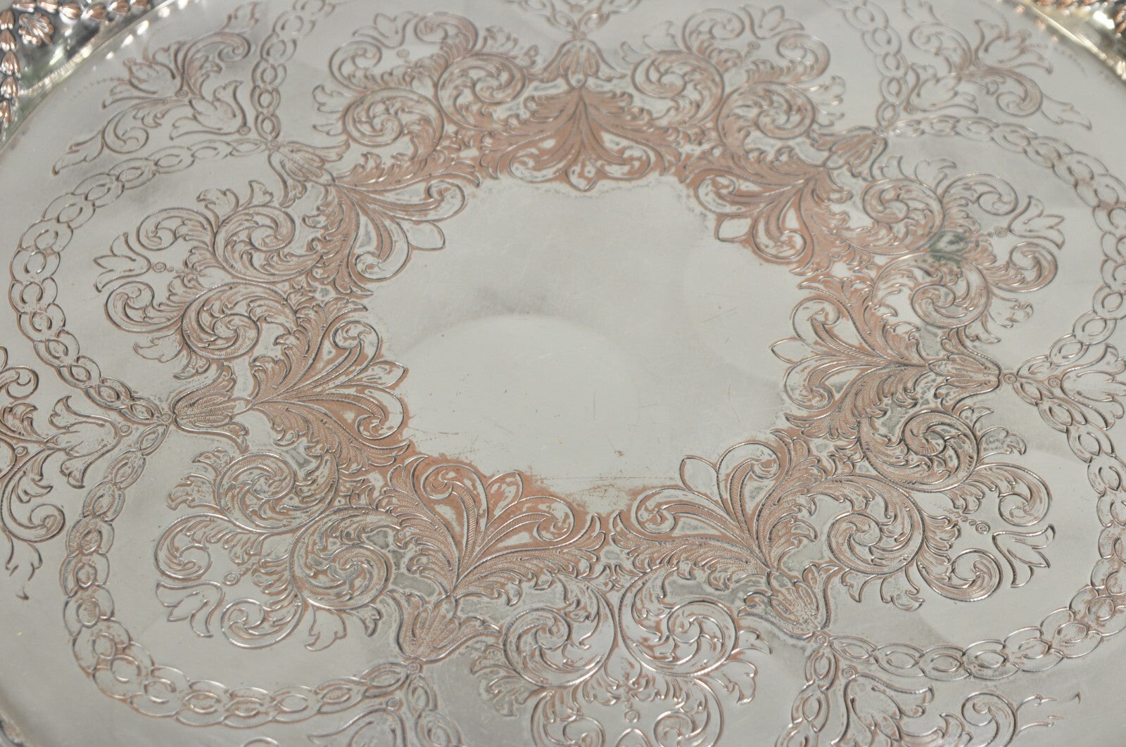 W.K. Cowan & Co 20" Round English Edwardian Silver Plated Footed Salver Tray