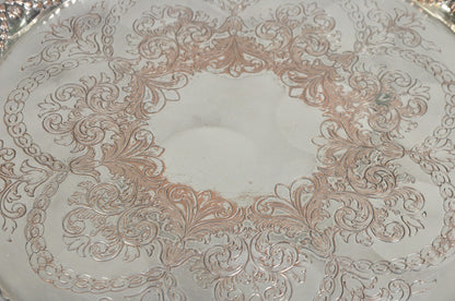 W.K. Cowan & Co 20" Round English Edwardian Silver Plated Footed Salver Tray