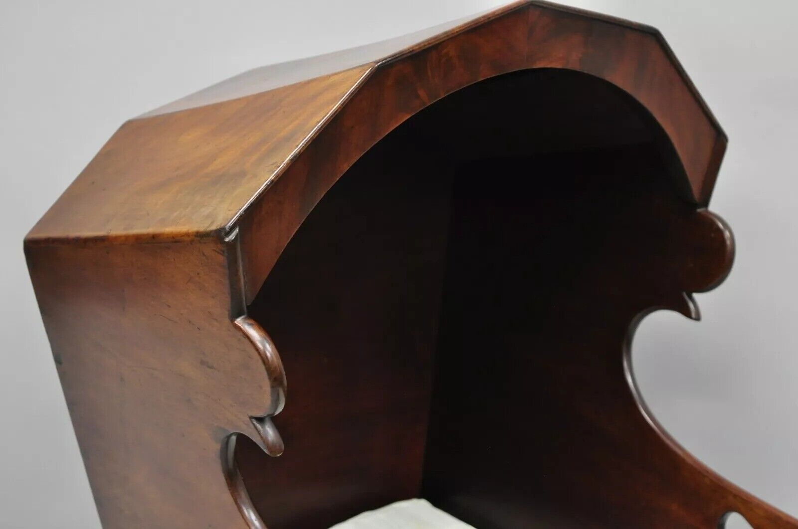 Antique Victorian Dovetailed Crotch Mahogany Wooden Hooded Baby Cradle