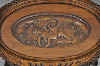 French Renaissance Style Glass Top Tray Coffee Table with Carved Cherubs Angels