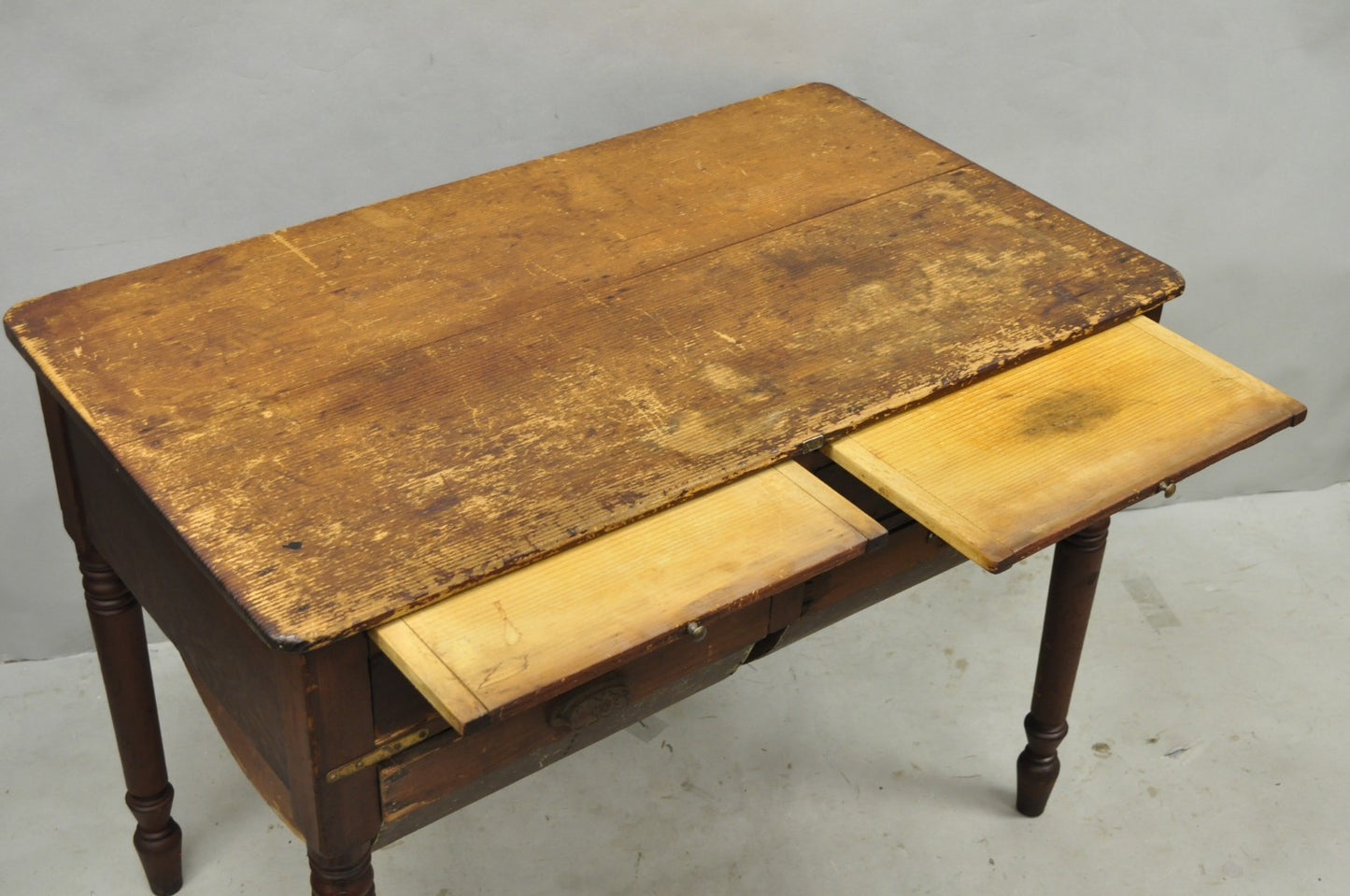 Antique French Country Primitive Possum Belly Pine Wood Bakers Work Table