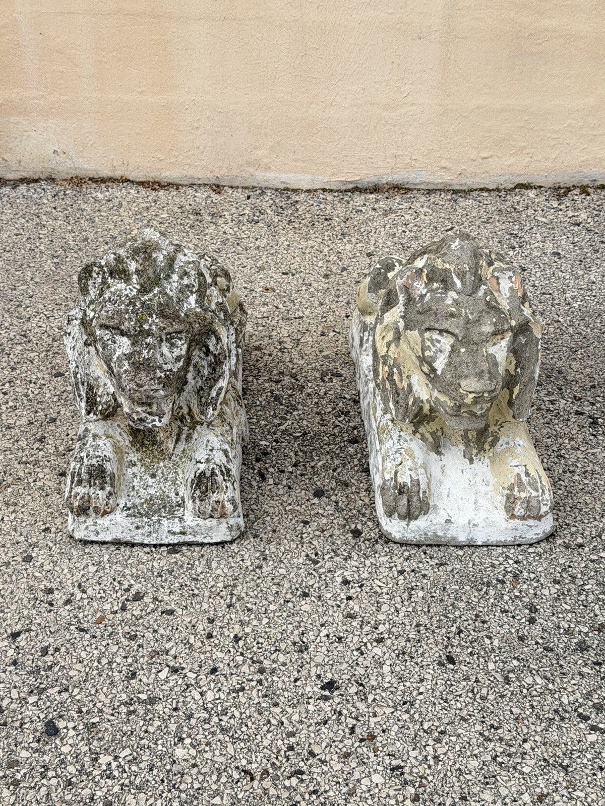 Vintage Classical Style Cast Cement Concrete Guardian Entry Lions - Pair