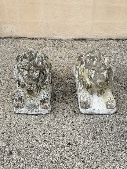 Vintage Classical Style Cast Cement Concrete Guardian Entry Lions - Pair