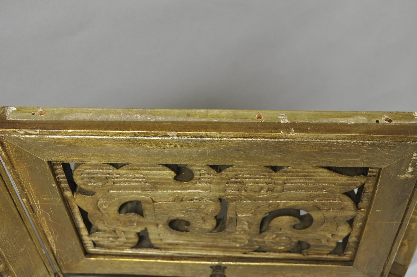 Antique Chinoiserie Oriental Eglomise Antiqued Mirror Glass 3 Panel Room Screen