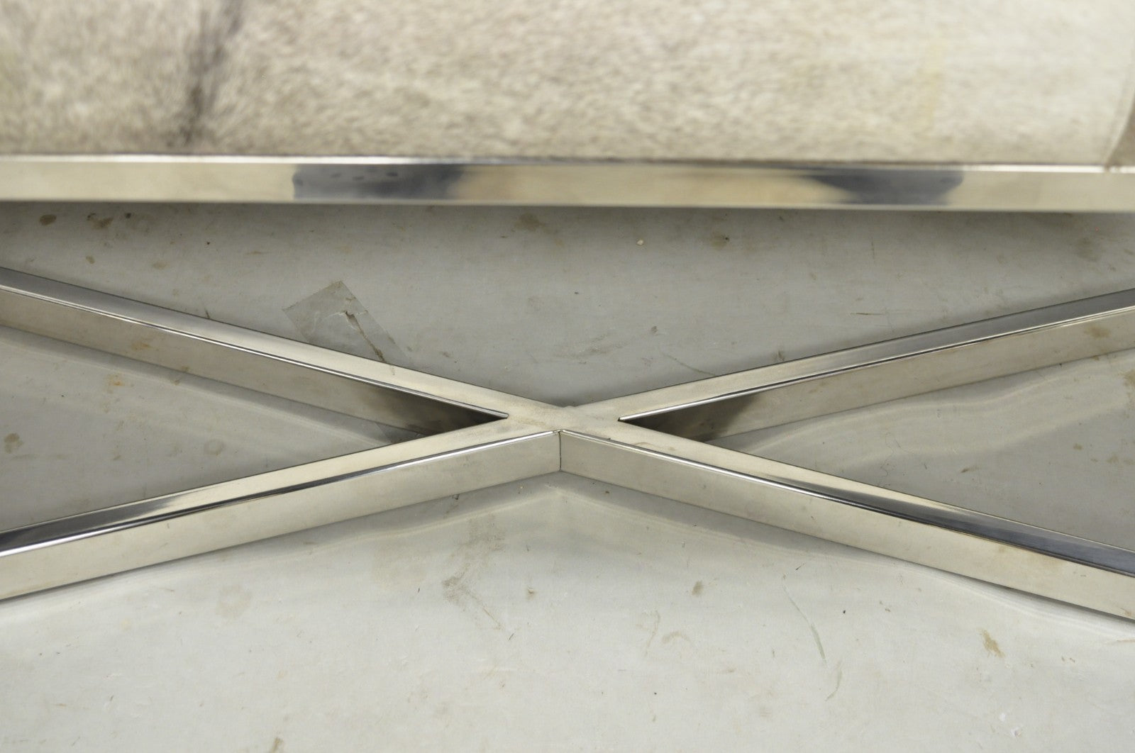 Modern Leather Cowhide Silver Chrome Metal X-Frame Stretcher Base Bench