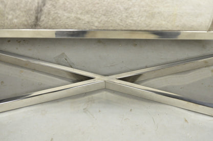 Modern Leather Cowhide Silver Chrome Metal X-Frame Stretcher Base Bench