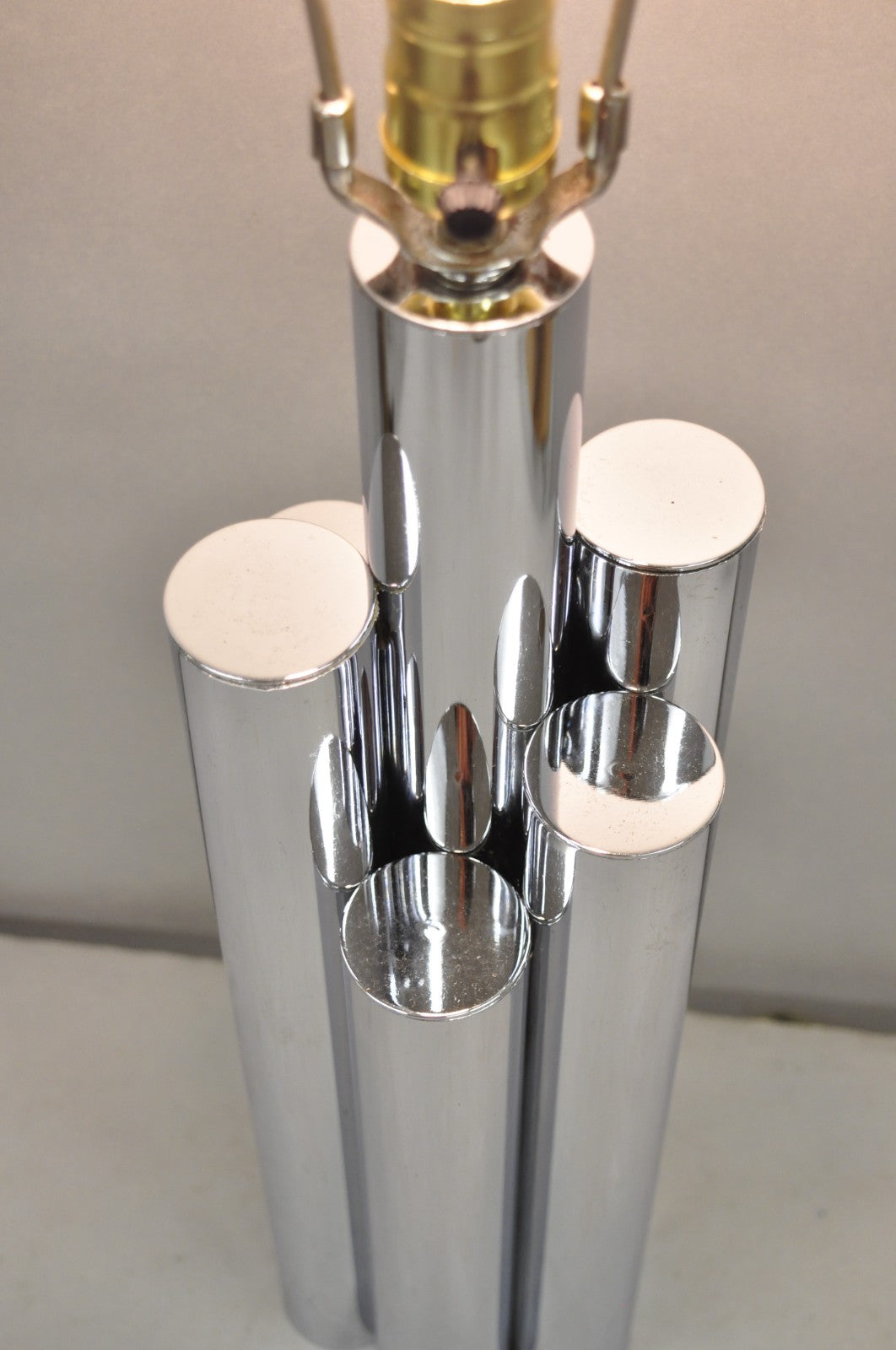 Vintage Mid Century Modern Sculptural Stacked Chrome Skyscraper Table Lamp