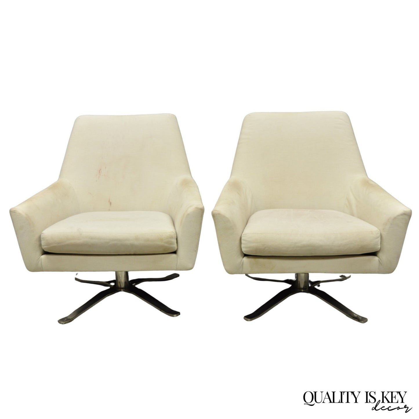 West Elm Lucas Healthcare Swivel Chrome Base Modern Lounge Arm Chair - a Pair