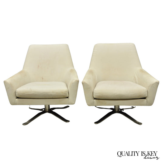 West Elm Lucas Healthcare Swivel Chrome Base Modern Lounge Arm Chair - a Pair