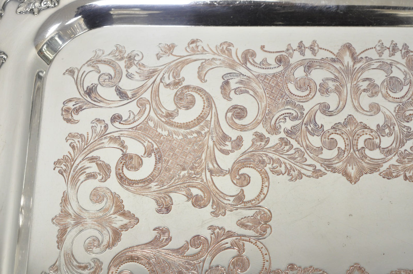 Vintage English Victorian Silver Plated Ornate Footed Serving Platter Bar Tray