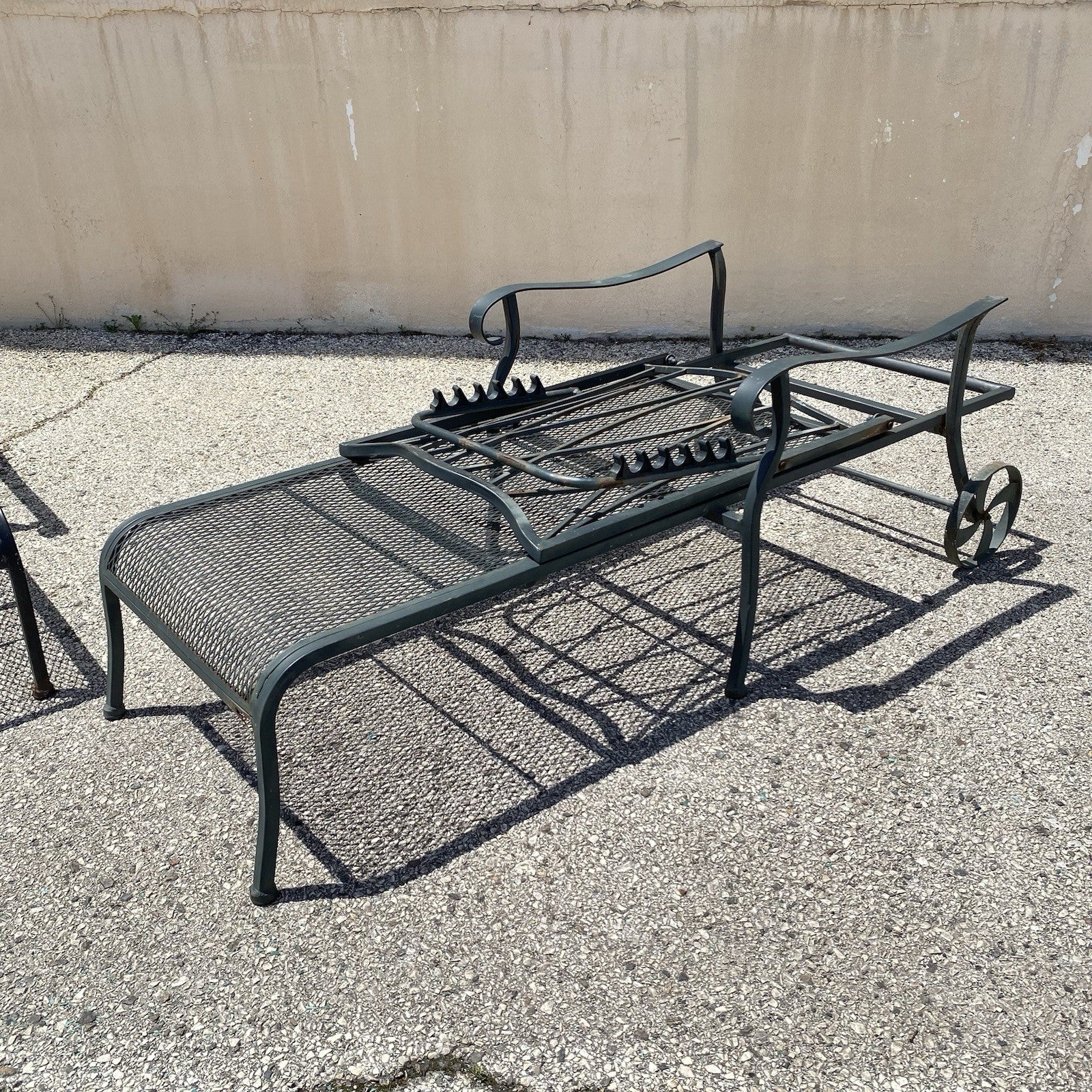 Woodard Style Wrought Iron Lattice Garden Patio Chaise Lounge Chair - a Pair