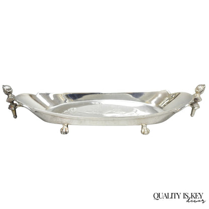 Antique French Renaissance Small Silver Plated Figural Twin Handle Trinket Dish