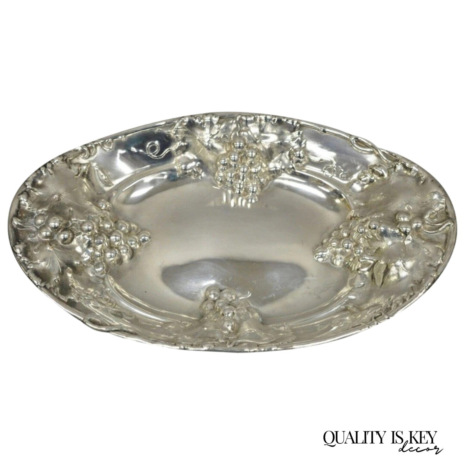Antique Homan Mfg 1685 Silver Plated Repousse Embossed Grapevine Bar Nut Dish