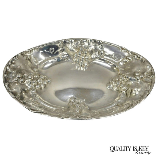 Antique Homan Mfg 1685 Silver Plated Repousse Embossed Grapevine Bar Nut Dish