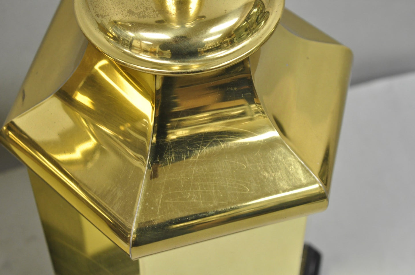 Vintage Chinoiserie Brass Hexagonal Oriental Ginger Jar Table Lamps - a Pair