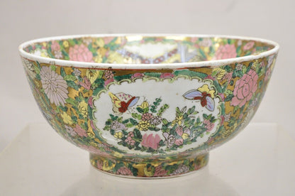 Vintage Rose Medallion Chinese Export Porcelain 12" Figural Painted Bowl