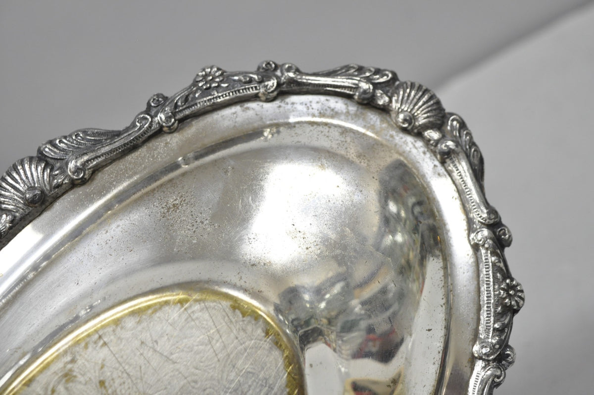 Vintage Victorian Style Silver Plated Oval 13.5" Trinket Serving Dish (D)