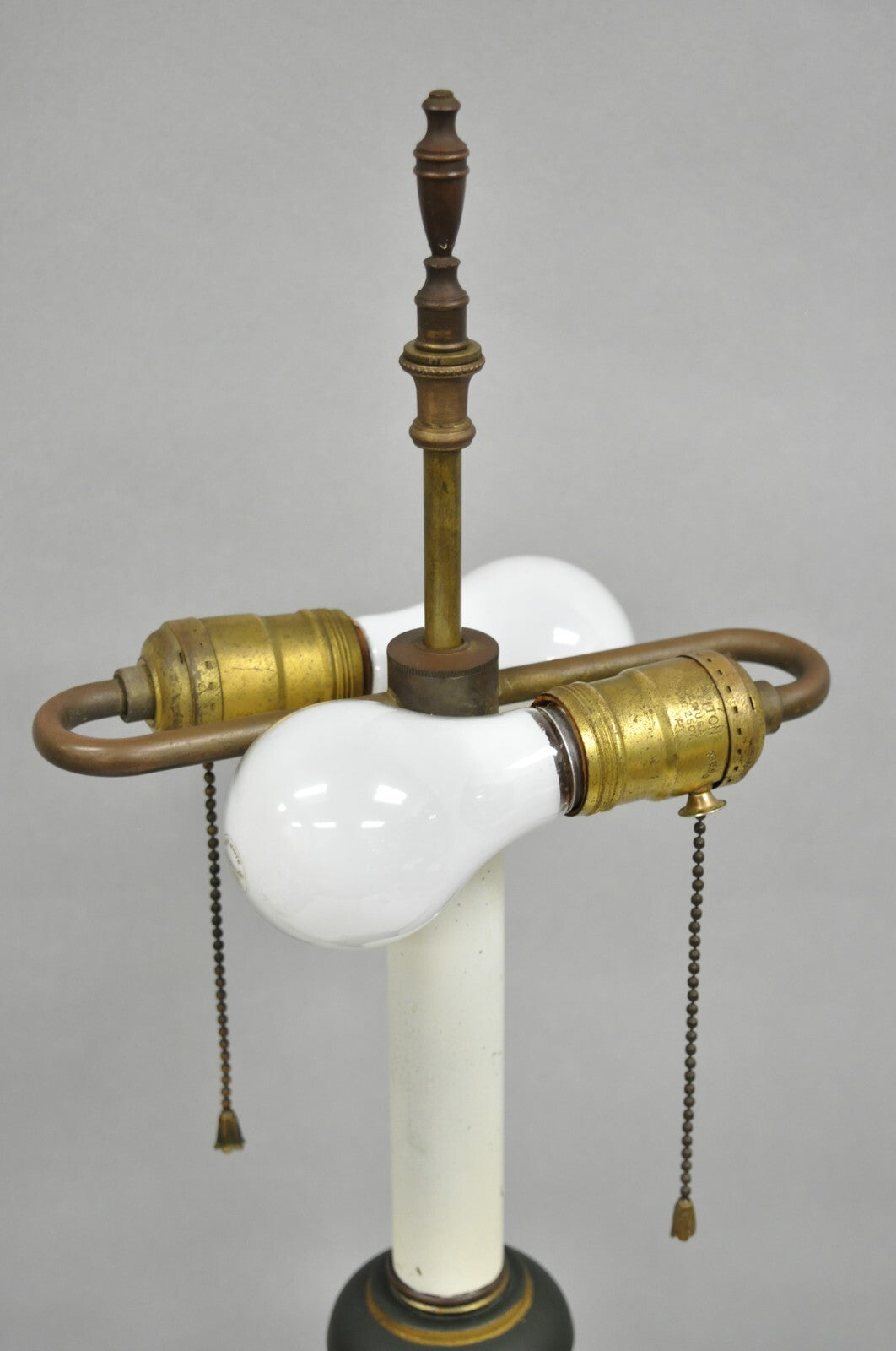 Vintage French Empire Green Tole Metal Gold Swan Painted Urn Table Lamp