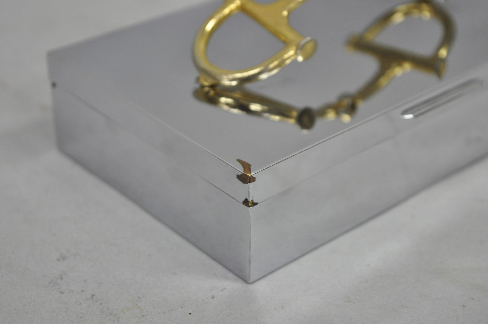 Vintage Brass Horsebit Silver Plated Gucci Style Cigarette Snuff Box Casket