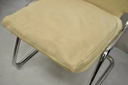 Mid Century Modern Milo Baughman Style Tubular Chrome Cantilever Side Chair