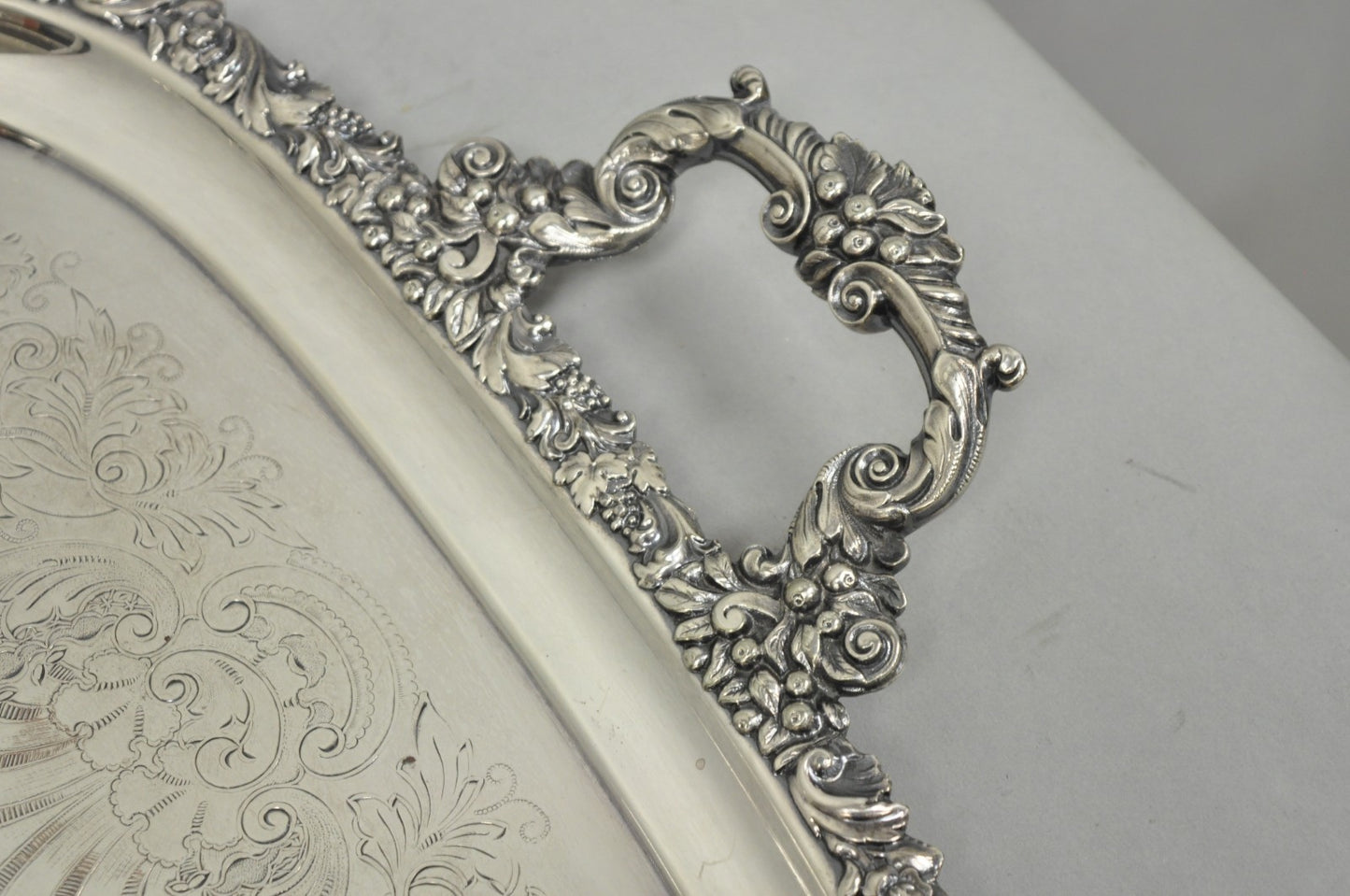 Antique Barker Ellis Victorian Silver Plated Serving Platter Bar Tray Engraved