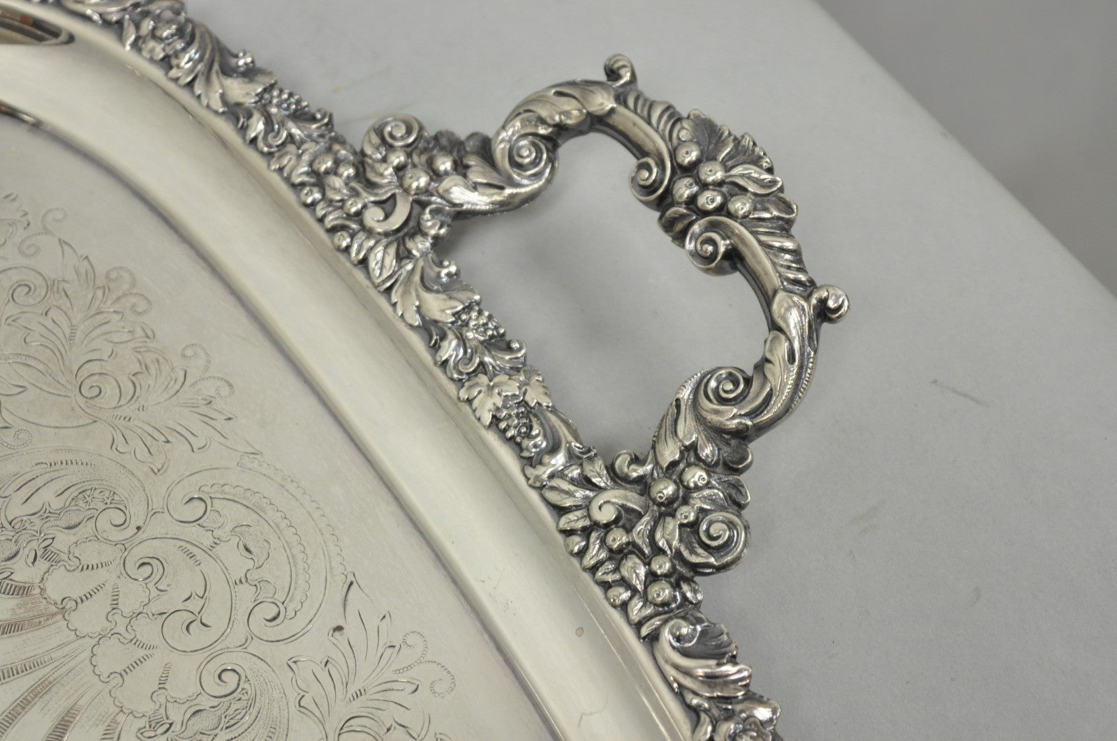 Antique Barker Ellis Victorian Silver Plated Serving Platter Bar Tray Engraved