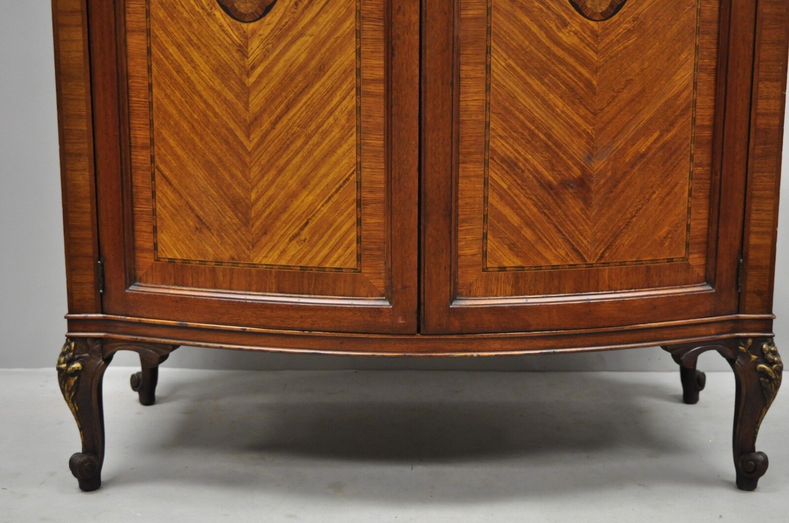 French Louis XV Satinwood Inlaid Pink Marble Top Tall Chest Wardrobe Dresser