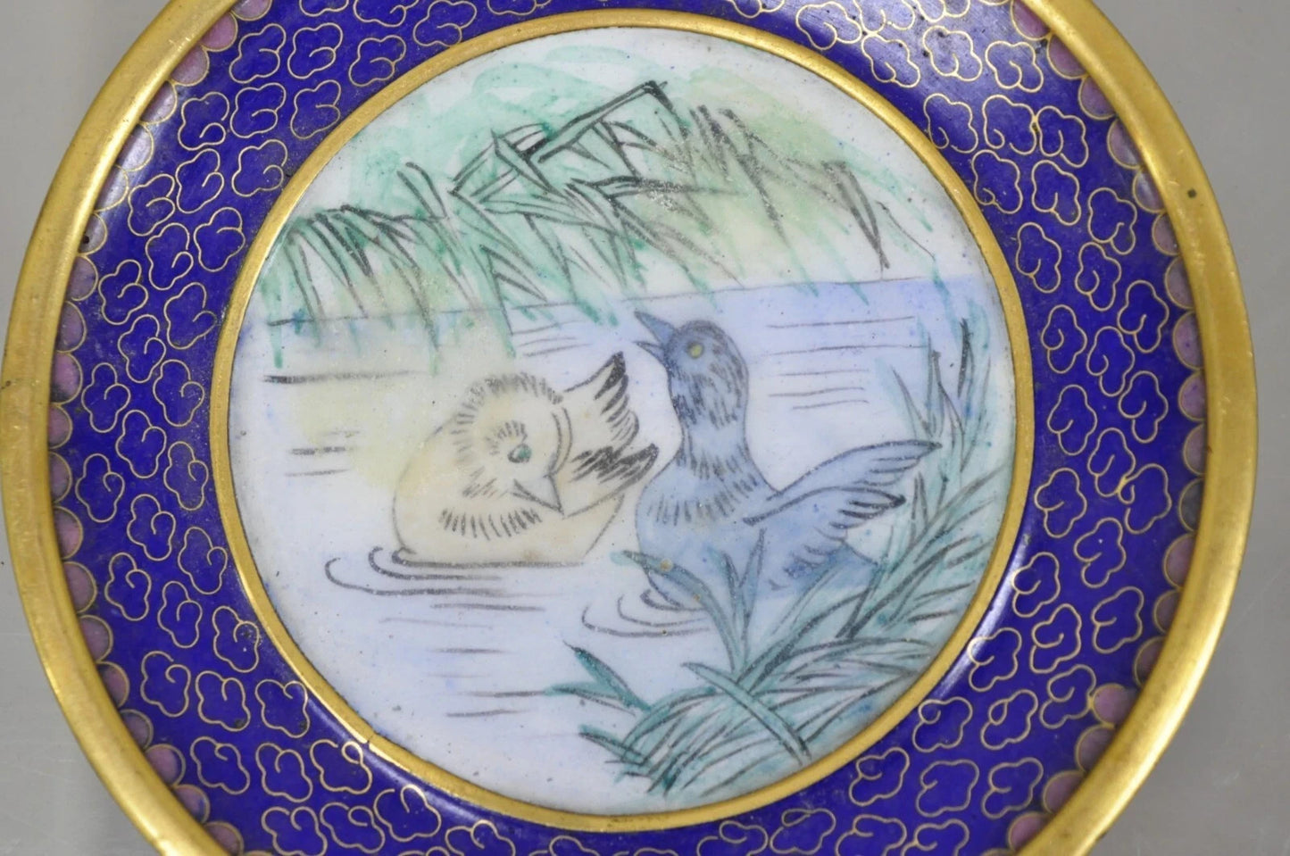 Vintage Chinoiserie Brass Enamel Cloisonne Small Trinket Dish - Set of 4