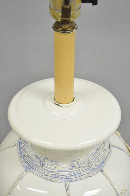 Vintage Chinoiserie White Porcelain Jardinere Table Lamp w/ Applied Flowers