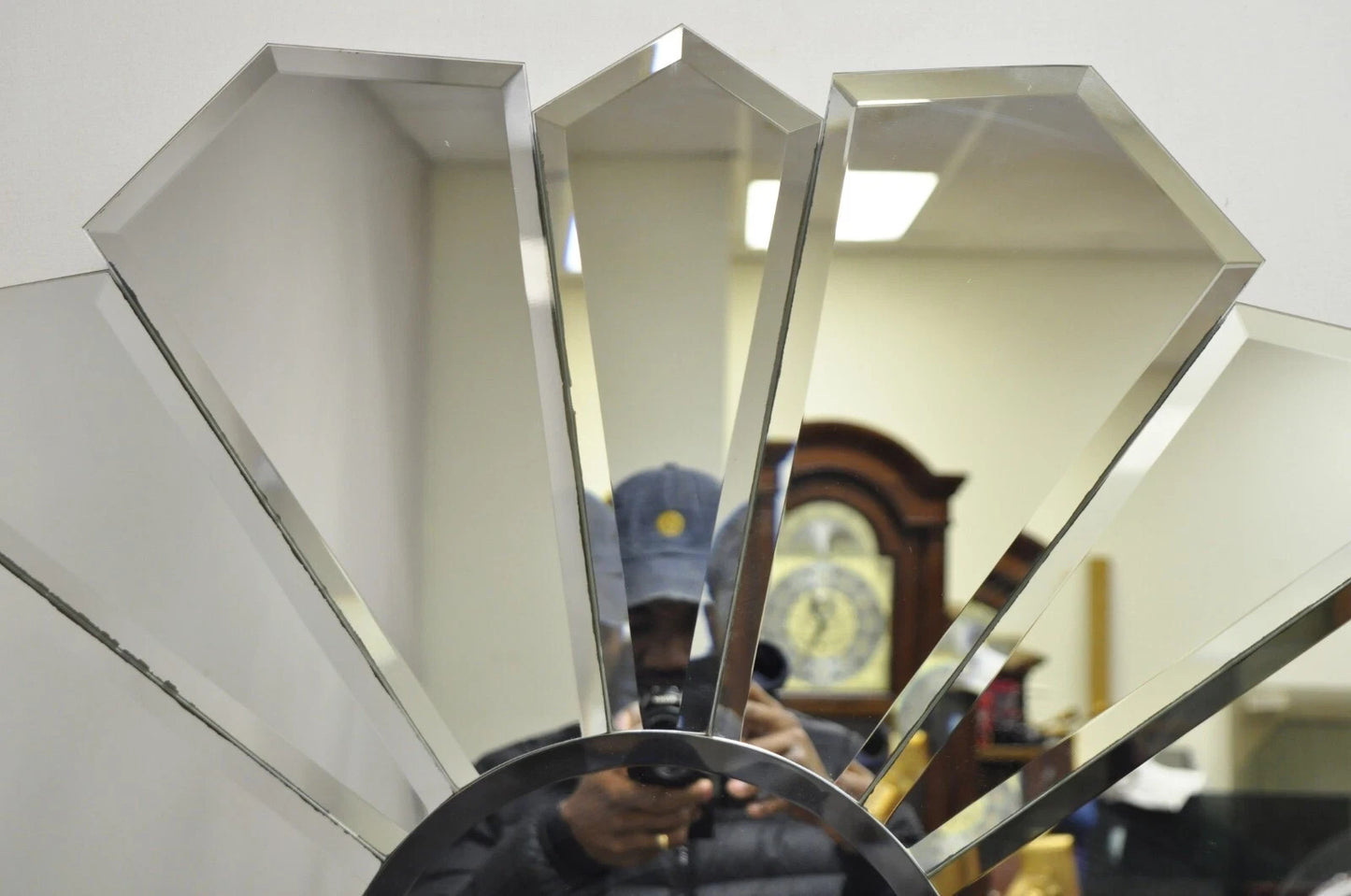 Vintage Hollywood Regency Beveled Glass Sunburst Flower Petal Wall Mirror