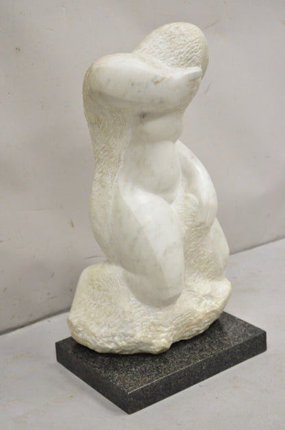 Lorrie Goulet Large Female Nude Carved Marble Abstract Sculpture on Marble Base