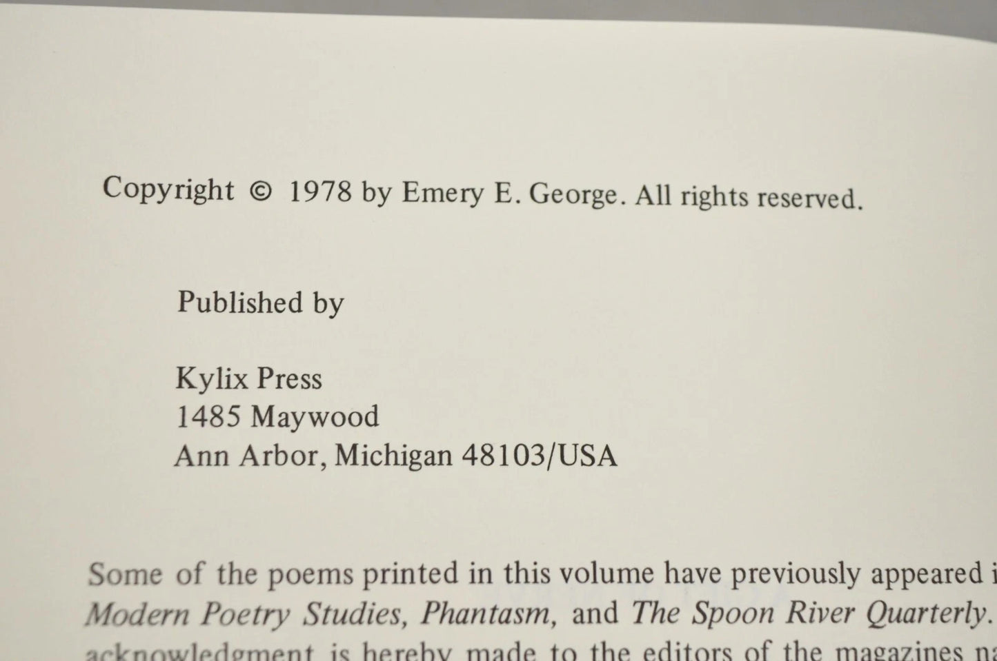 Emery George A Gift of Nerve/Poems Book 1966-1977 Kylix Press 1978 Paperback NOS