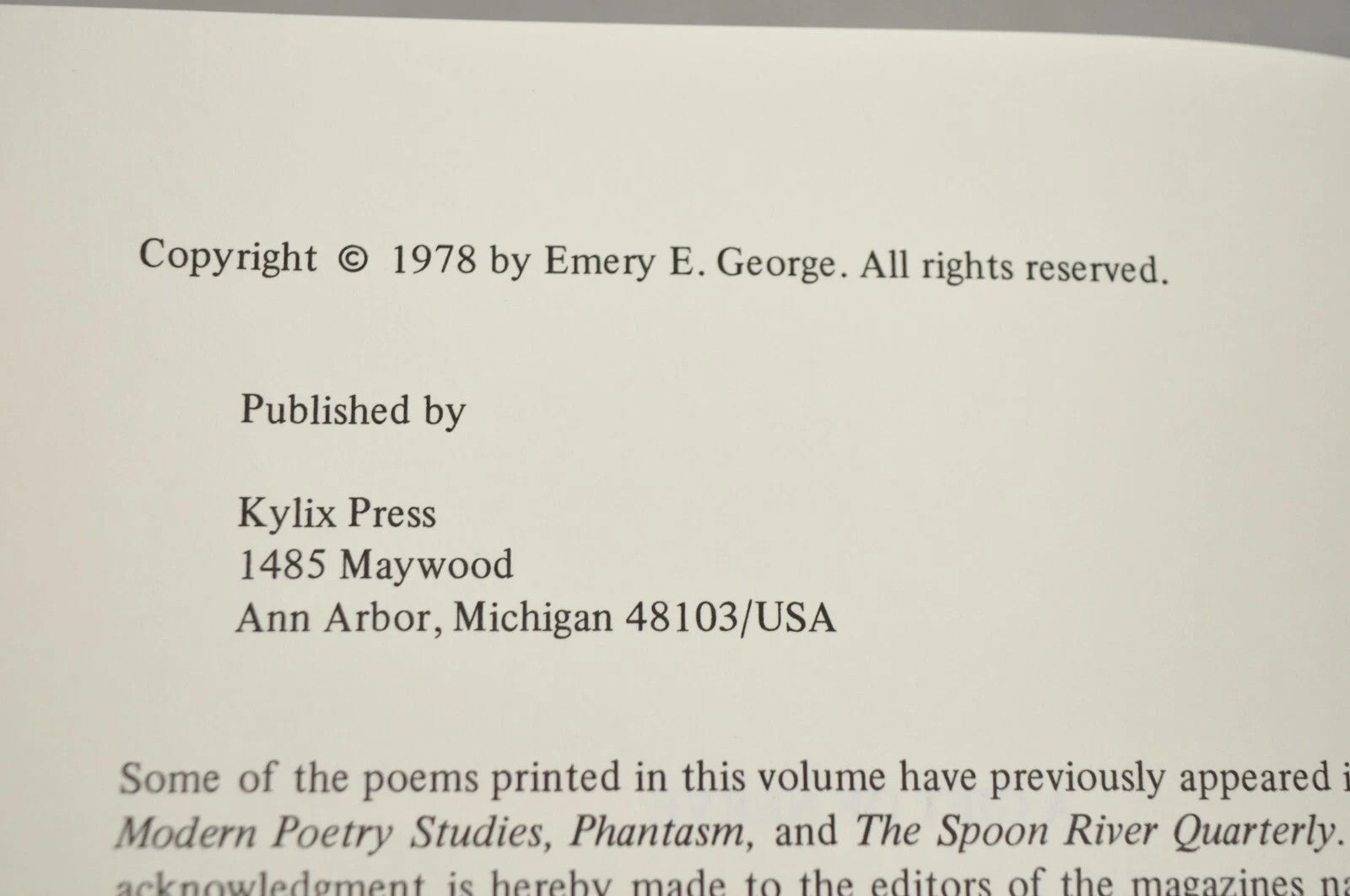 Emery George A Gift of Nerve/Poems Book 1966-1977 Kylix Press 1978 Paperback NOS
