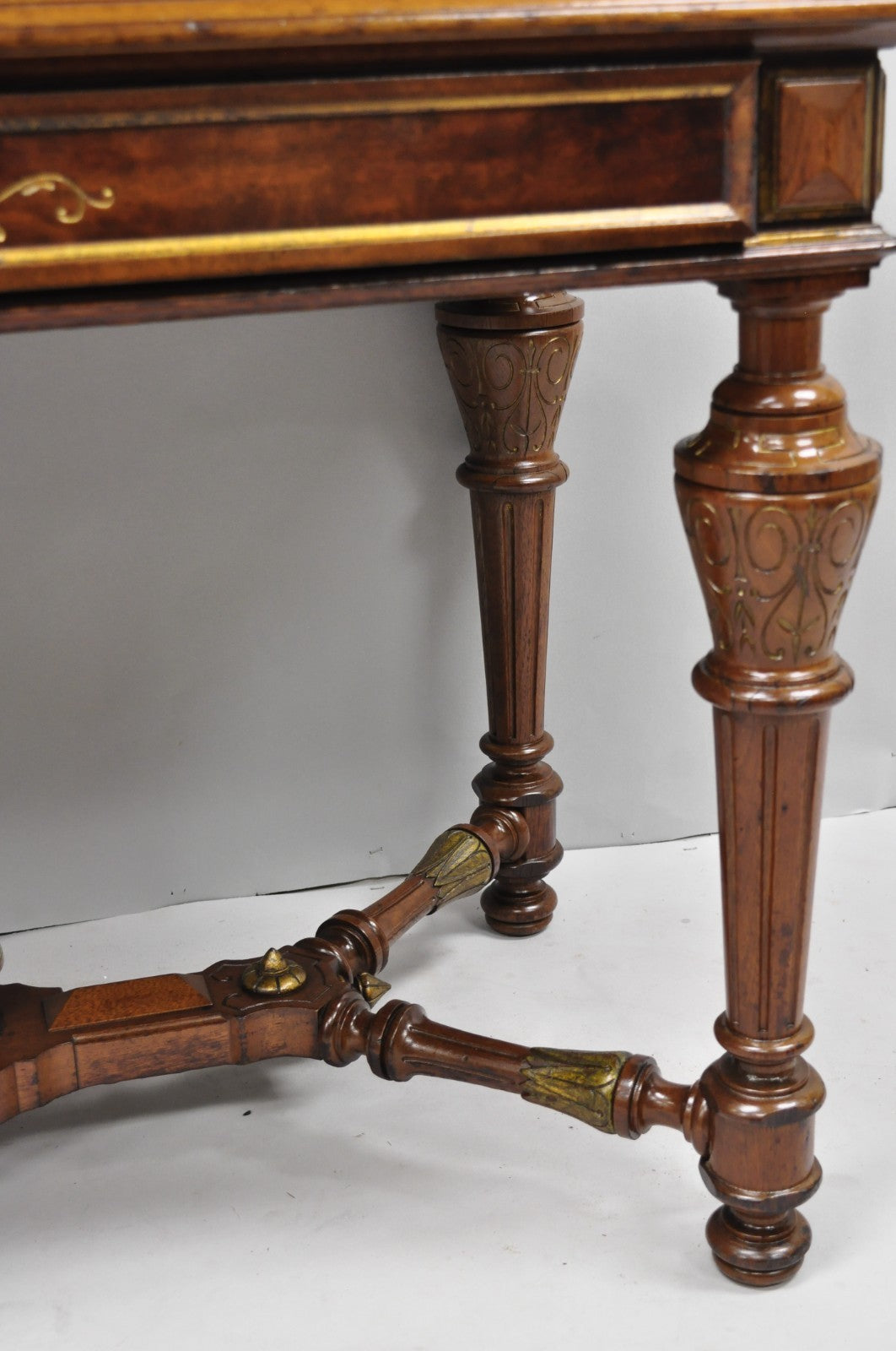 Antique Victorian Burl Walnut Slant Front Secretary Writing Desk with Mirror