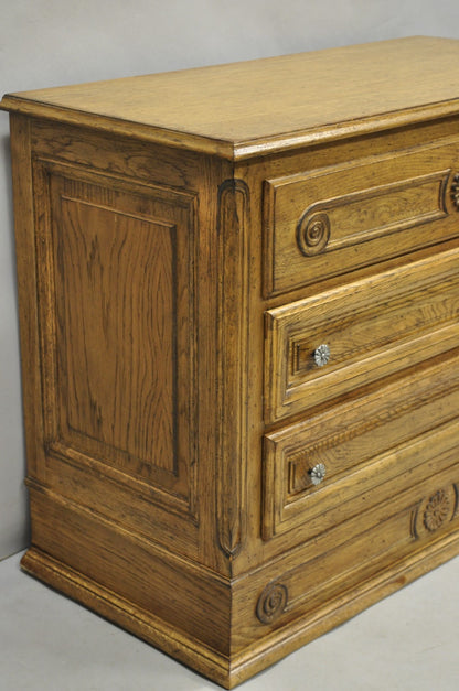 Vintage French Country Provincial Oak Wood 3 Drawer Bachelor Chest Commode Pair
