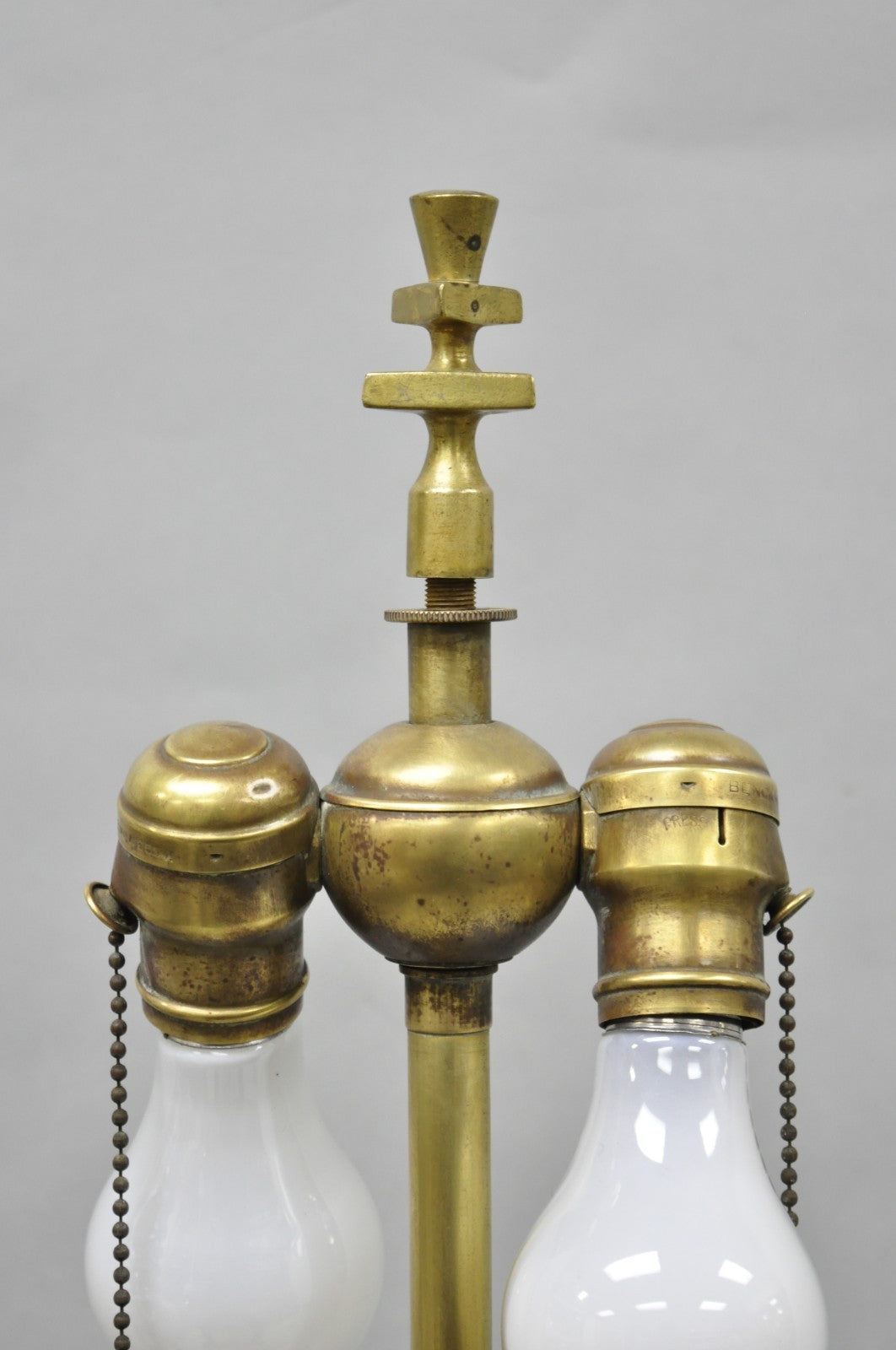 Antique Giacometti Style Brass Bronze Fleur de Lis Gothic Pole Floor Lamp - Pair