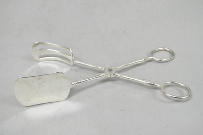 Vintage Silver Plated Faux Bamboo Scissor Style Pastry Cake Serving Tongs
