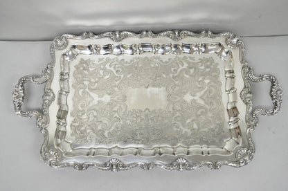 Vintage English Silver Mfg Co Silver Plated Footed Serving Platter Bar Tray