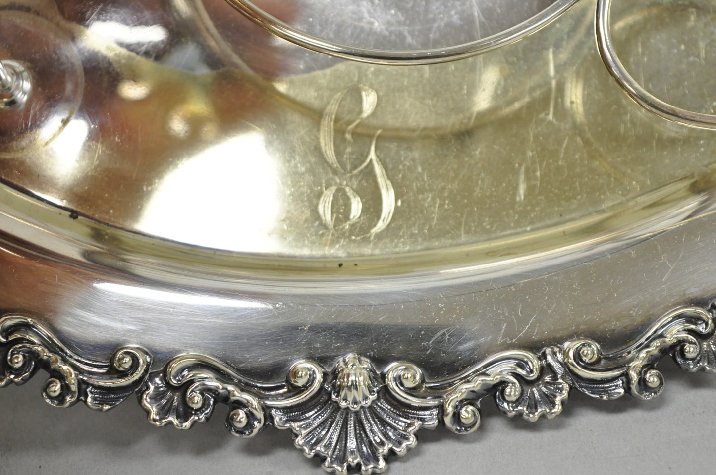 Antique Victorian Silver Plated Footed Cut Glass Breakfast Set Toast Rack w Tray
