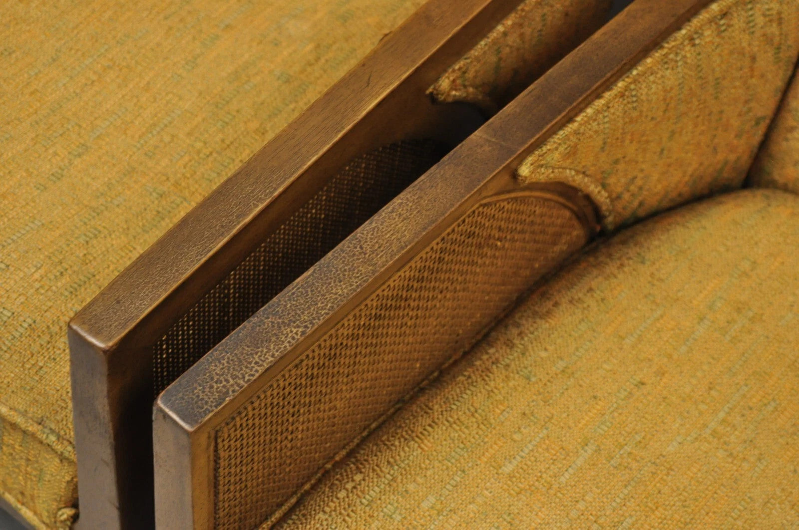 Mid Century Modern Hollywood Regency Sculpted Wood & Cane Lounge Chairs - Pair