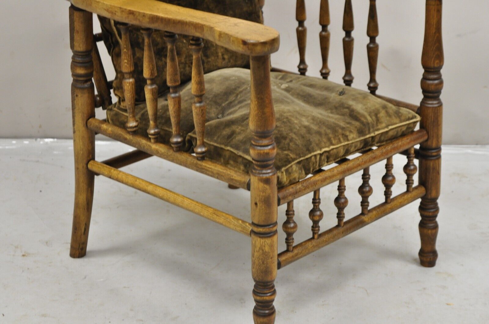 Antique Arts & Crafts Mission Turn Carved Walnut Small Child's Morris Chair