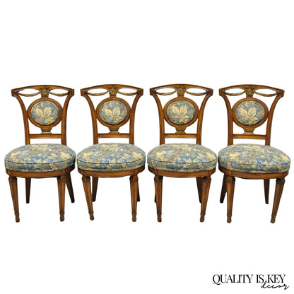 Vintage French Regency Style Carved Walnut Drape Back Dining Side Chair Set of 4