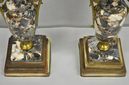 Antique French Empire Neoclassical Marble Urn Brass Candelabra Table Lamp Pair